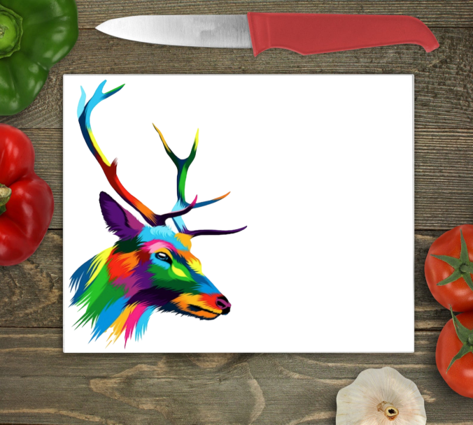 Multicoloured Stag Glass Chopping Board, Stag Worktop Saver